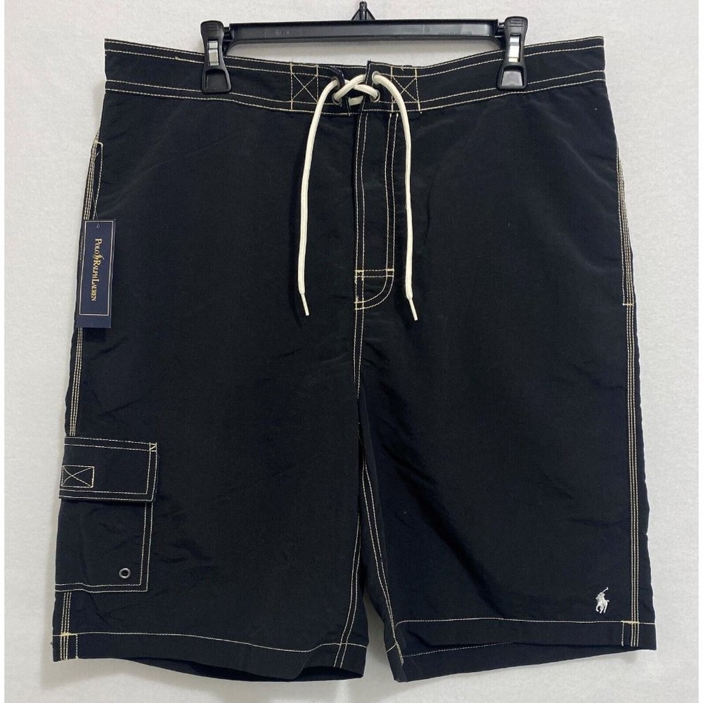 Polo Ralph Lauren Board Shorts Mesh Lined Pony Swim Trunks Surf Blk Men's LARGE